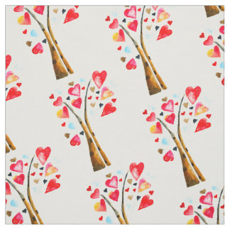 Tissu Arbre de coeurs valentines fantaisistes