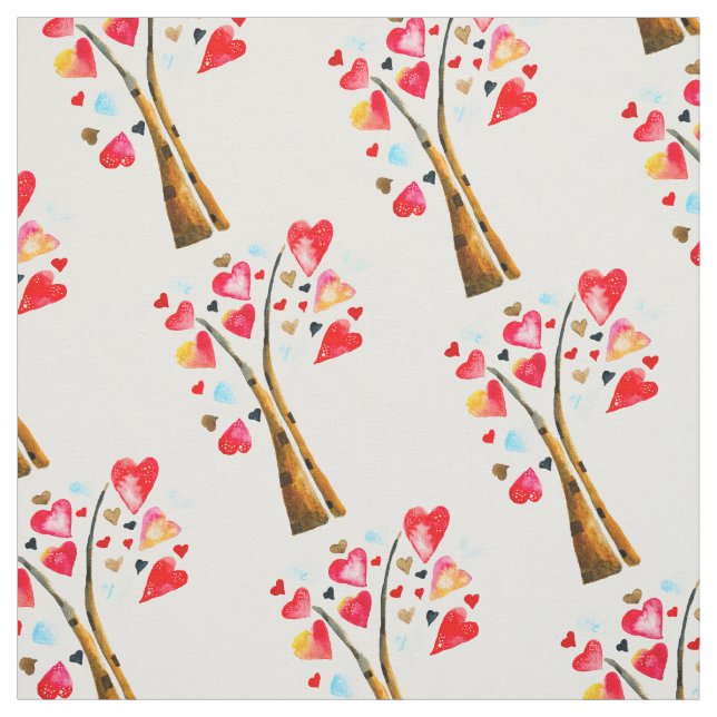Tissu Arbre de coeurs valentines fantaisistes (Échantillon)