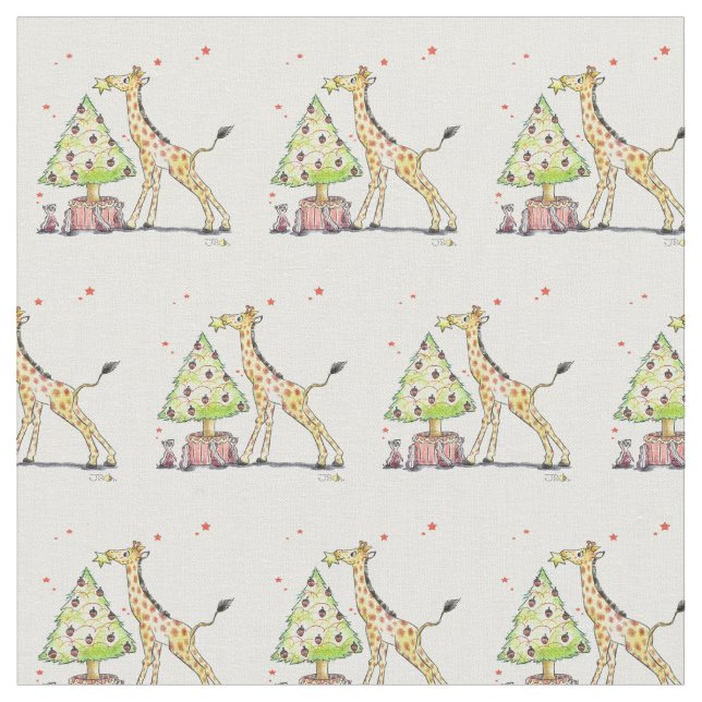 Tissu Arbre de Noël et girafe - fête de Noël joyeuse (Fermer)