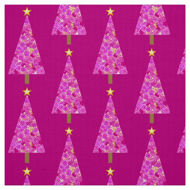 Tissu Arbre de Noël moderne à fleurs magenta (Échantillon)