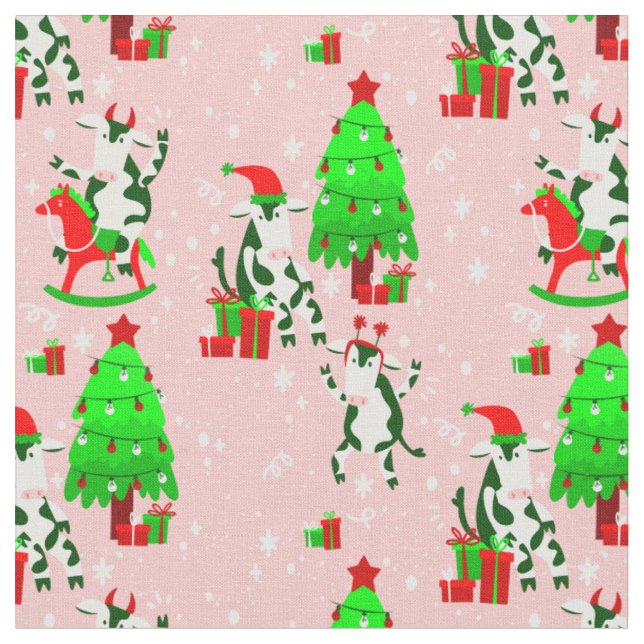 Tissu arbre de Noël rose vache père Noël (Fermer)