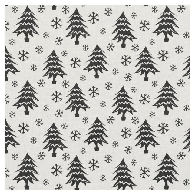 Tissu Arbre de Noël Whimsal Flambeau noir blanc (Fermer)
