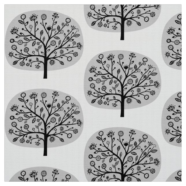 Tissu Arbre Fleur Stylisé - Gris Clair (Échantillon)