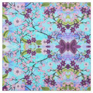 Tissu Arbre japonais Art Déco en Imaginaire Aqua Arrière