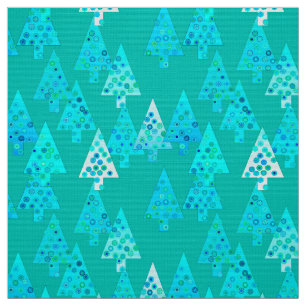 Tissu Arbres de Noël à fleurs modernes - turquoise
