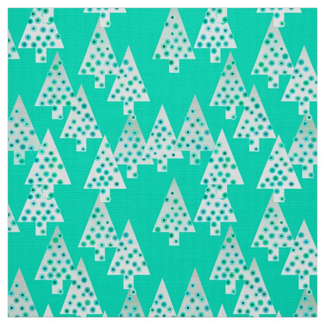 Tissu Arbres de Noël à fleurs modernes - vert de mer (Échantillon)