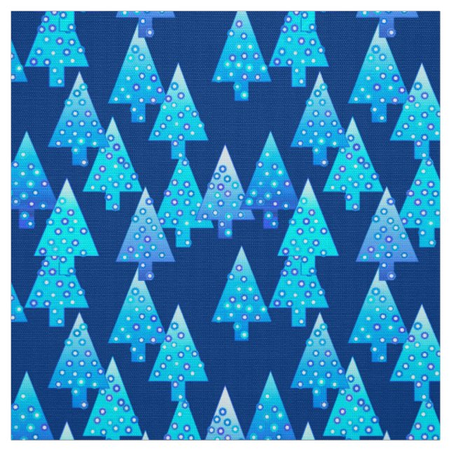 Tissu Arbres de Noël de fleurs modernes - bleu profond (Échantillon)
