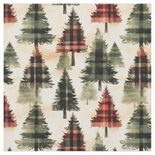 Tissu Arbres de Noël plaids sur le beige (Fermer)