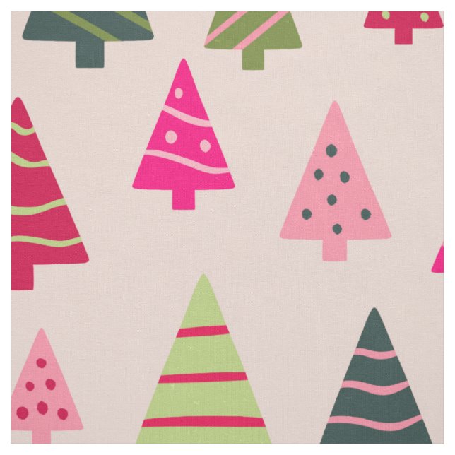 Tissu Arbres de Noël roses et verts (Échantillon)