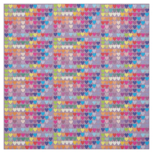 tissu arc-en-ciel aux coeurs violets (Échantillon)