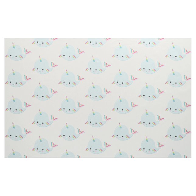 Tissu Arc en ciel Narwhal Kawaii Motif dans Pastel Blue (Fat Quarter)