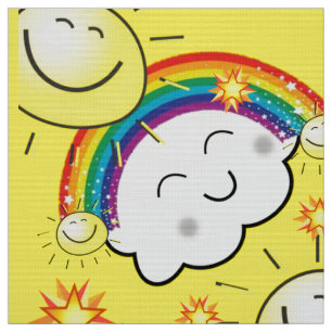 Tissu Arc-en-ciel nuages Yellow Fabric