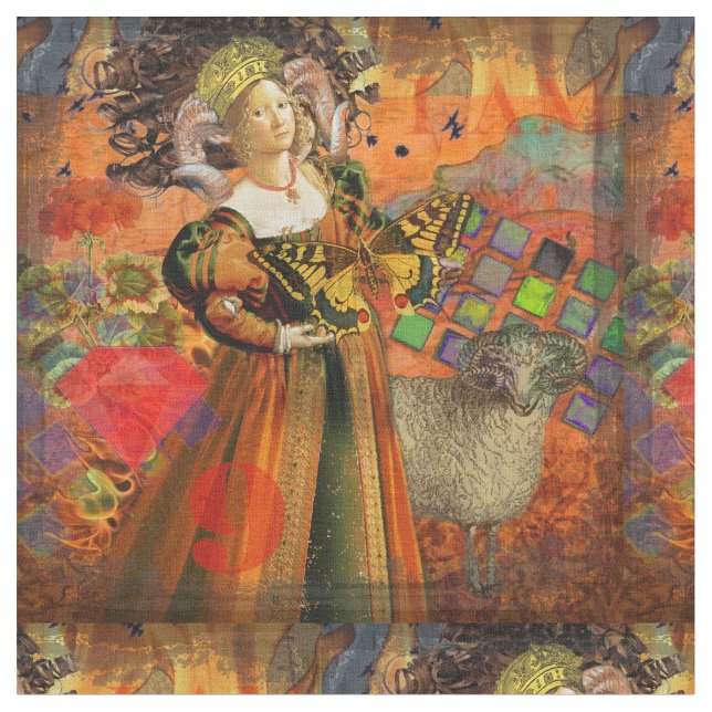 Tissu Aries Orange Woman : Collage d'art antique gothiqu (Fermer)