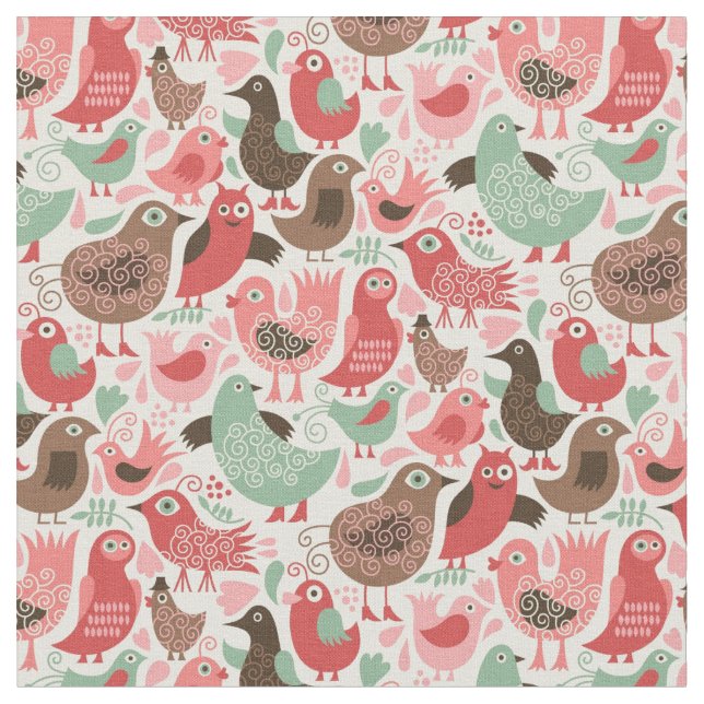 Tissu arrière - plan avec les oiseaux mignons (Fermer)