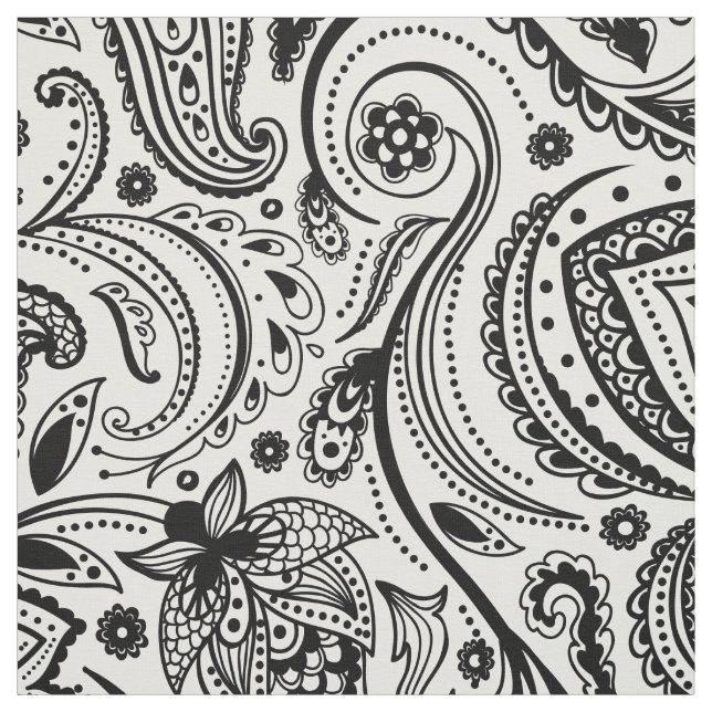Tissu Arrière - plan noir floral Paisley-Custom blanc (Échantillon)