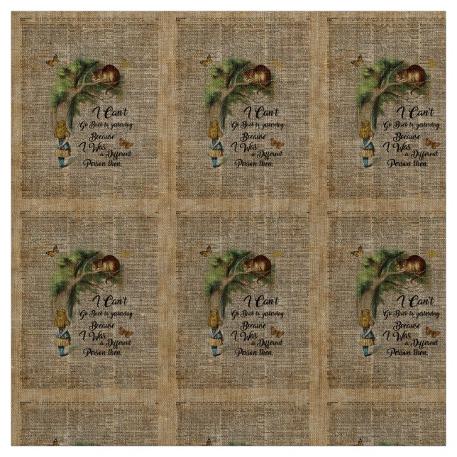 Tissu Art de dictionnaire de citation d'Alice et de chat (Échantillon)