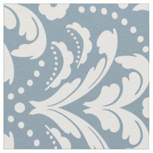 Tissu Art déco années 1930 Floral Damask Bleu et blanc