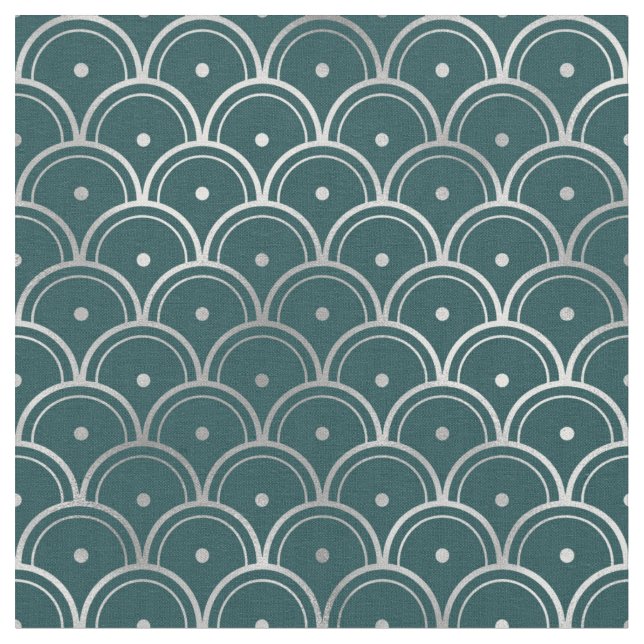 Tissu Art déco écailles sarcelle et argent points (Fermer)