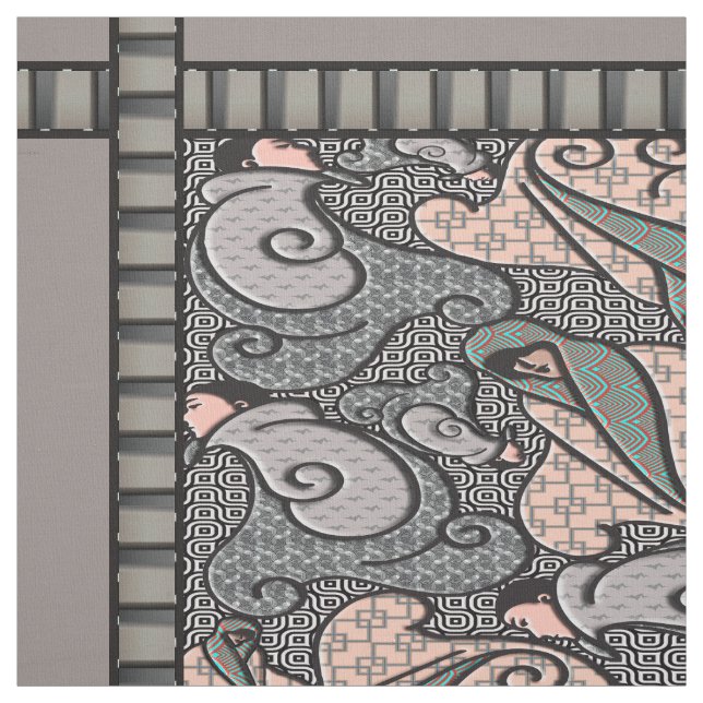 Tissu Art déco Finlandia - gris et rose (Échantillon)