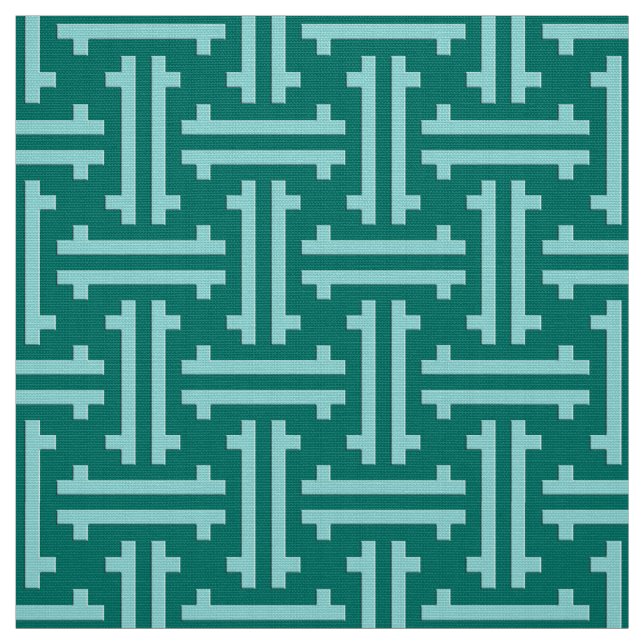 Tissu Art déco furet chinois, turquoise et aqua (Échantillon)