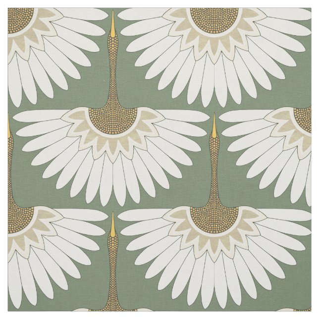 Tissu art déco grues vallée verte (Échantillon)