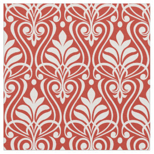 Tissu Art Déco Motif 01 - Blanc sur Perse Rouge