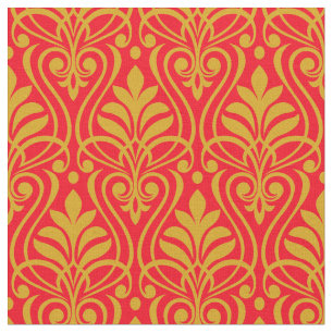 Tissu Art Déco Motif 01 - Déco Gold 2 sur Carmine Red