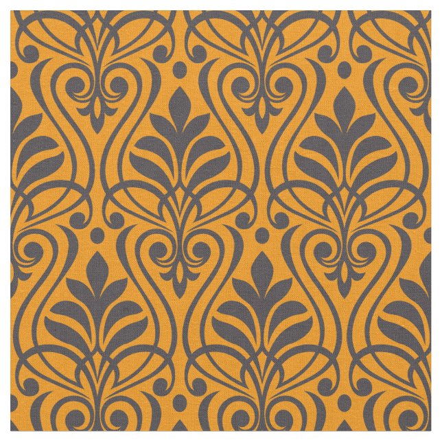 Tissu Art Déco Motif 01 - Déco Noir sur Vivid Gamboge (Fermer)