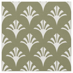 Tissu Art Déco Motif 02 - Blanc sur Camouflage Vert