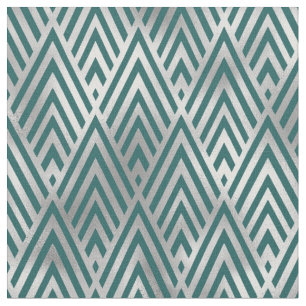 Tissu Art déco sarcelle argent géométrique ligne diamant