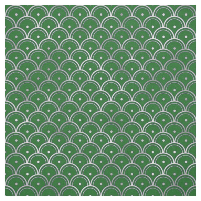 Tissu Art Déco Vert Élégant Argenté à Écailles (Échantillon)