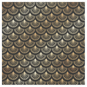 Tissu Art Déco Vintage Abstrait Géométrique Noir et Or
