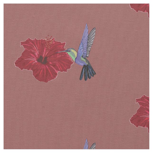 Tissu Art floral de ketmie de colibris (Fermer)
