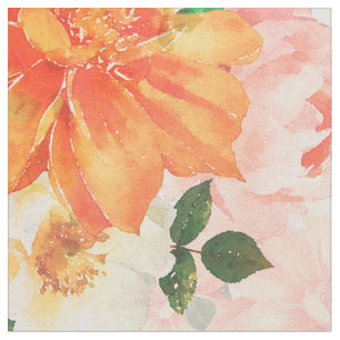 Tissu Art floral rose et orange