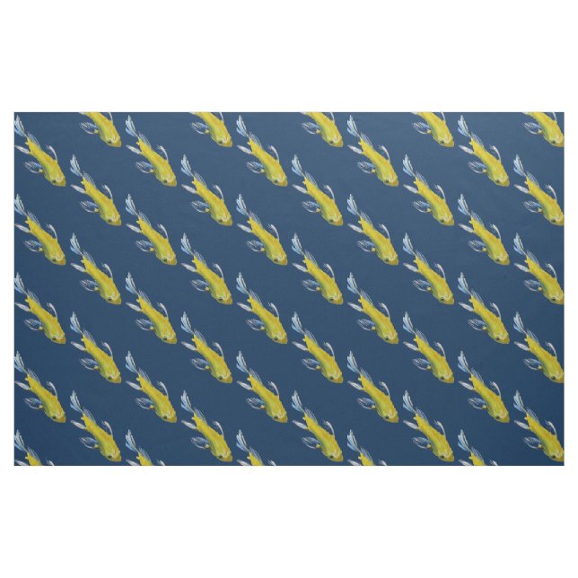Tissu Art japonais pour aquarelle de poissons jaunes de (Fat Quarter)