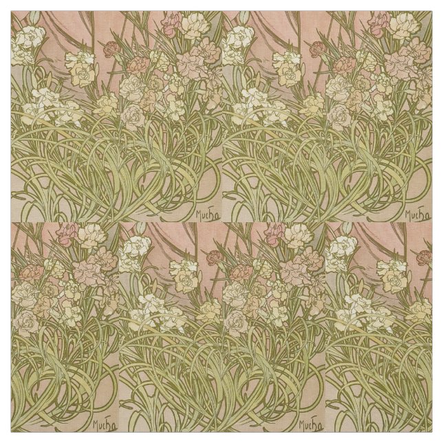 Tissu Art Nouveau Alfonse Mucha fleurs d'oeillets floral (Échantillon)