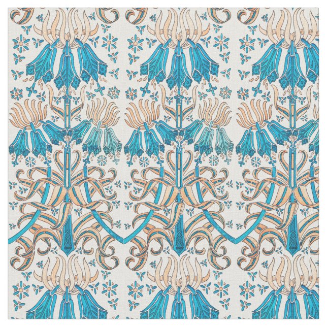 Tissu Art Nouveau Floral Bleu Bleu Blanc (Fermer)