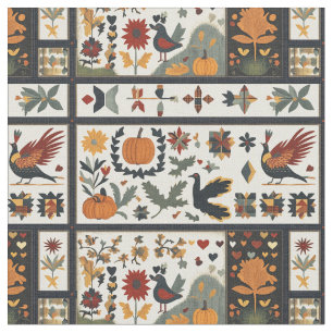 Tissu Art populaire Motif de courtepointe d'automne   Ré