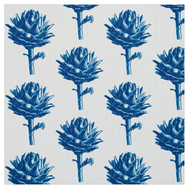 Tissu Artichoke botanique Impression, Indigo bleu et bla (Échantillon)