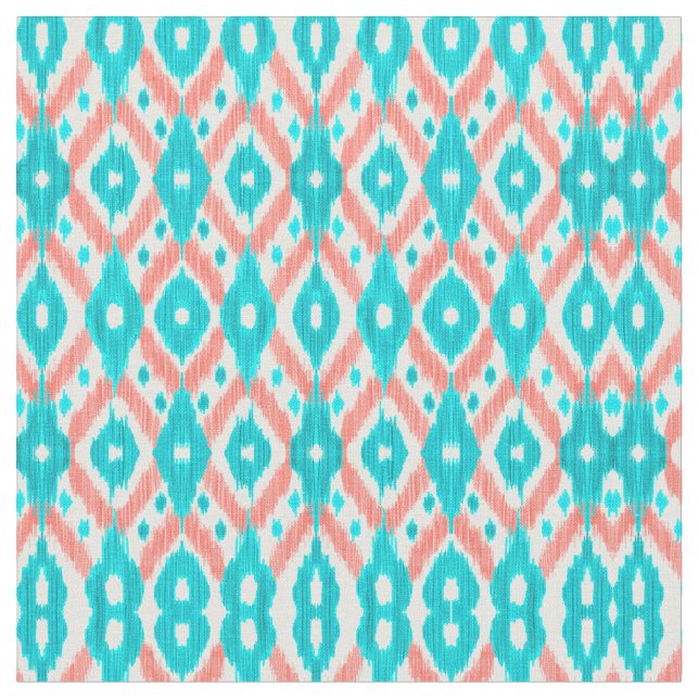 Tissu Artsy Coral Turquoise Abstrait Ikat Motif géométri (Fermer)