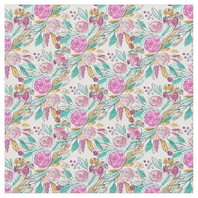 Tissu Artsy Elegant rose Turquoise aquarelle Motif (Fermer)