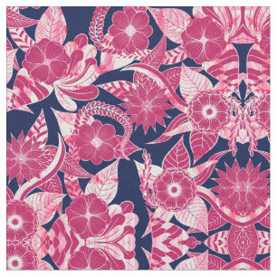 Tissu Artsy Moderne Fuschia Marine Acrylique Feuilles fl