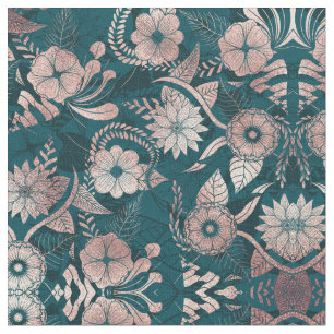 Tissu Artsy Moderne Rose Or Emerald Green Flowers