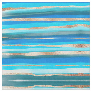 Tissu Artsy Ocean Aqua Bleu Or Abstrait Paint Stripes