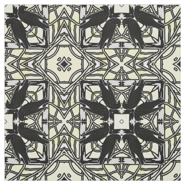 Tissu Assassinat De Corbeaux Blanc Noir Jaune Kaleidosco (Échantillon)