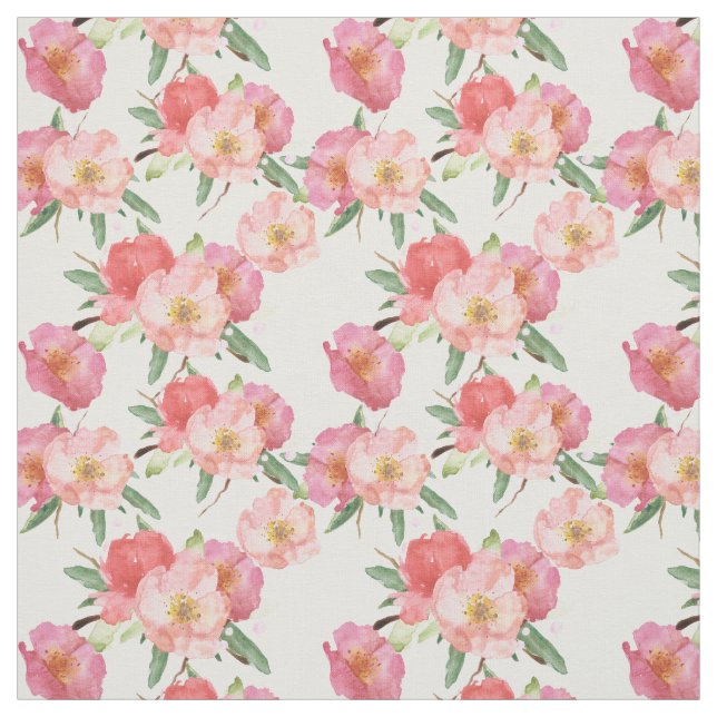 Tissu Assez le rose fleurit le jardin d'aquarelle (Échantillon)