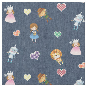 Tissu Assistant d'Oz et de En vichy Coeurs sur Denim Ble