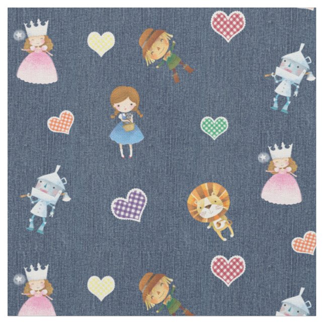 Tissu Assistant d'Oz et de En vichy Coeurs sur Denim Ble (Fermer)