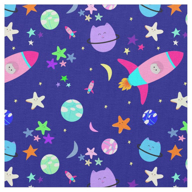 Tissu astronaut cat spaceship galaxy (Fermer)