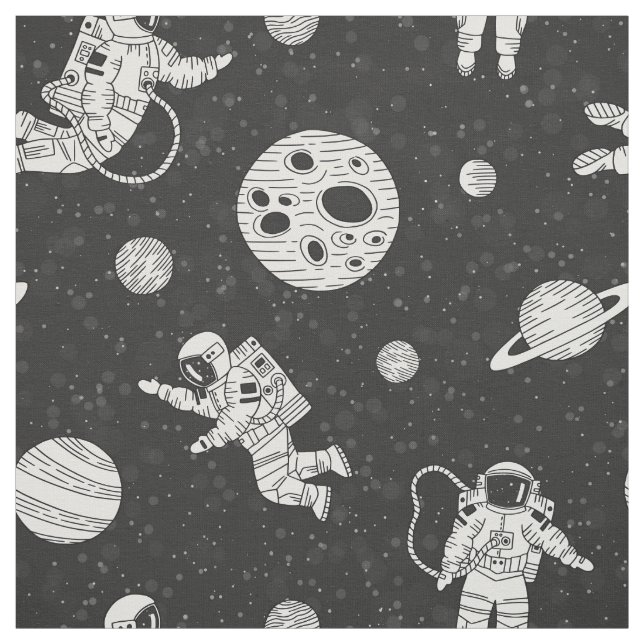 Tissu Astronautes dans l'espace noir et blanc (Échantillon)